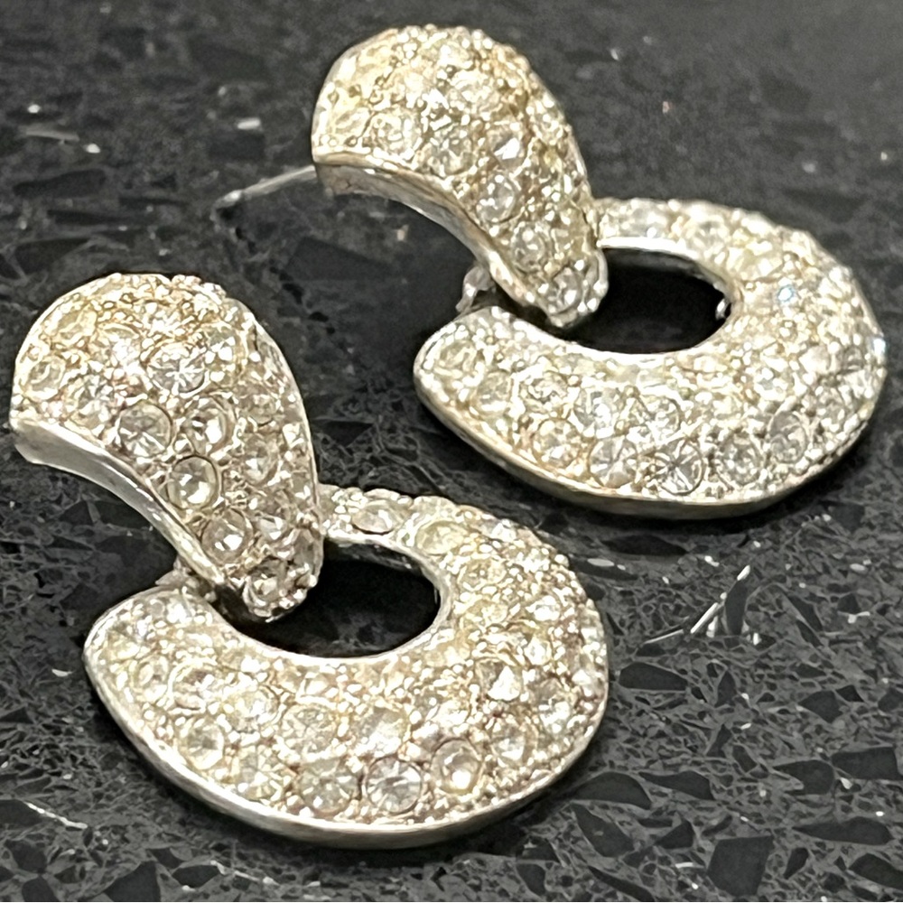 Macy’s Roman Pave Set Crystal door knocker dangle drop earrings estate vintage
